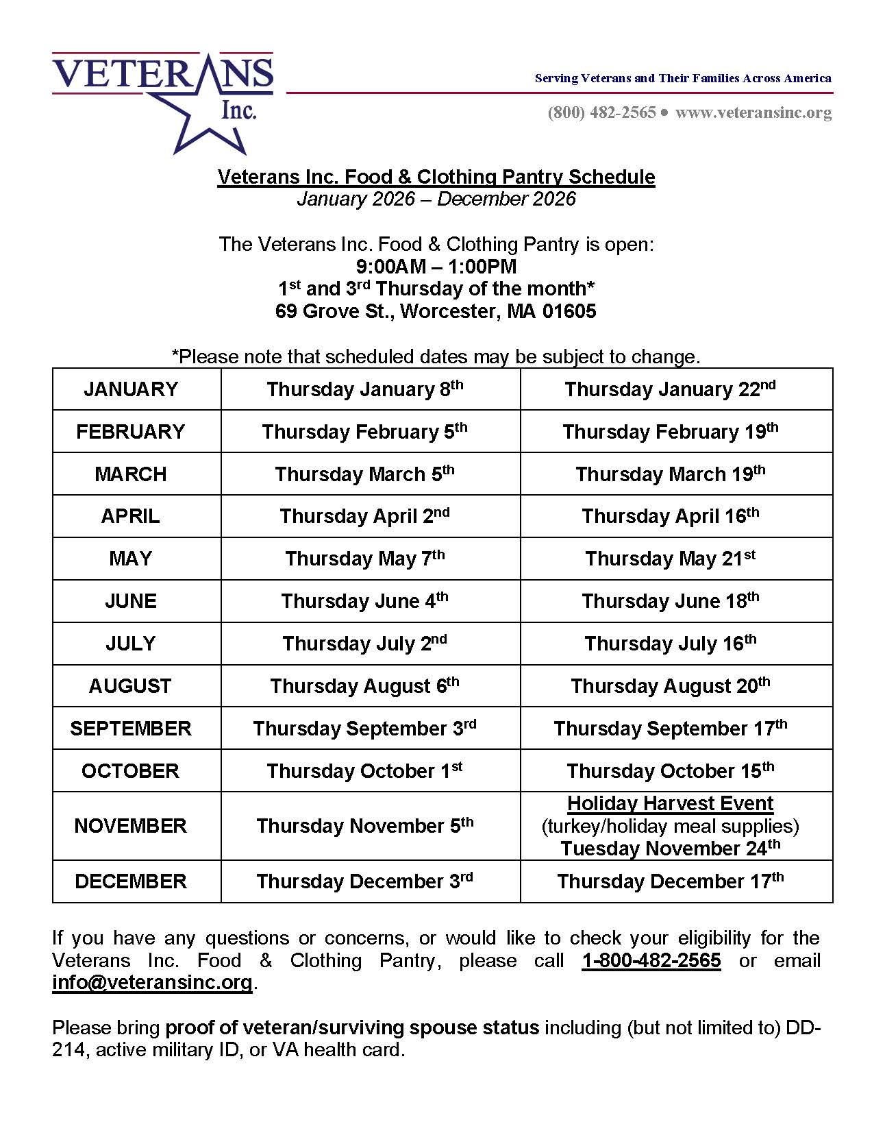2025.12.01 Food Pantry Schedule 2026